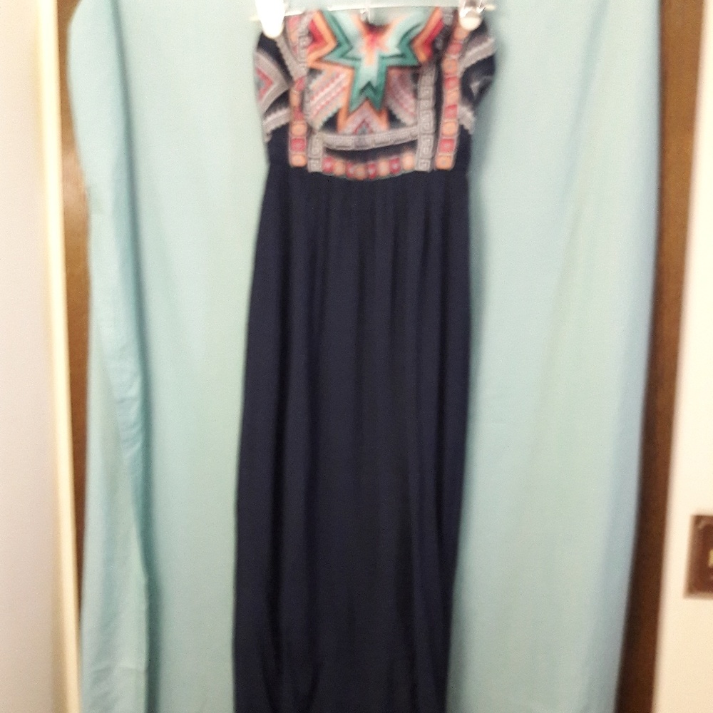 Embellished long strapless dress